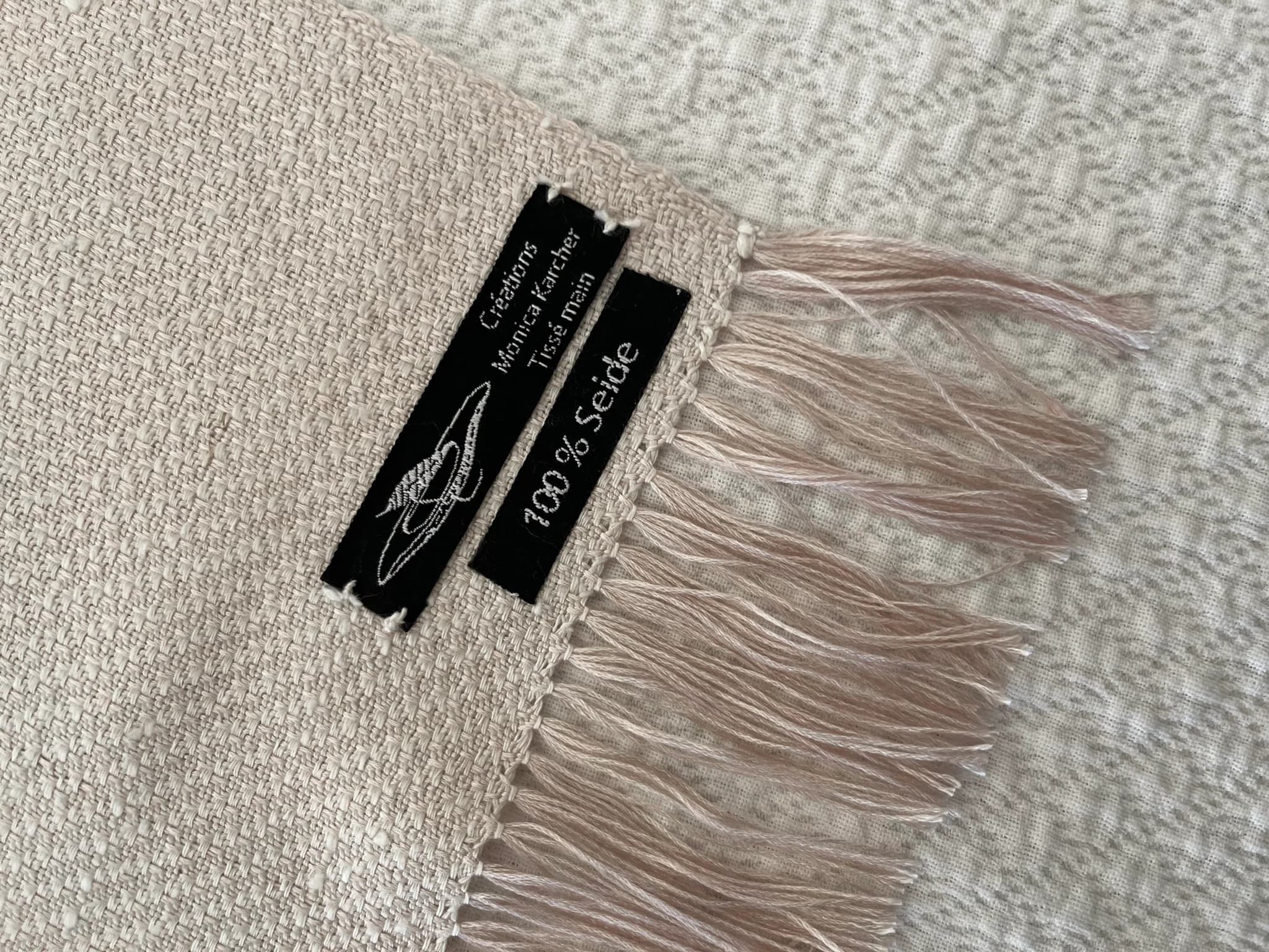 Étole tissée main - 100% soie rose crème image 4