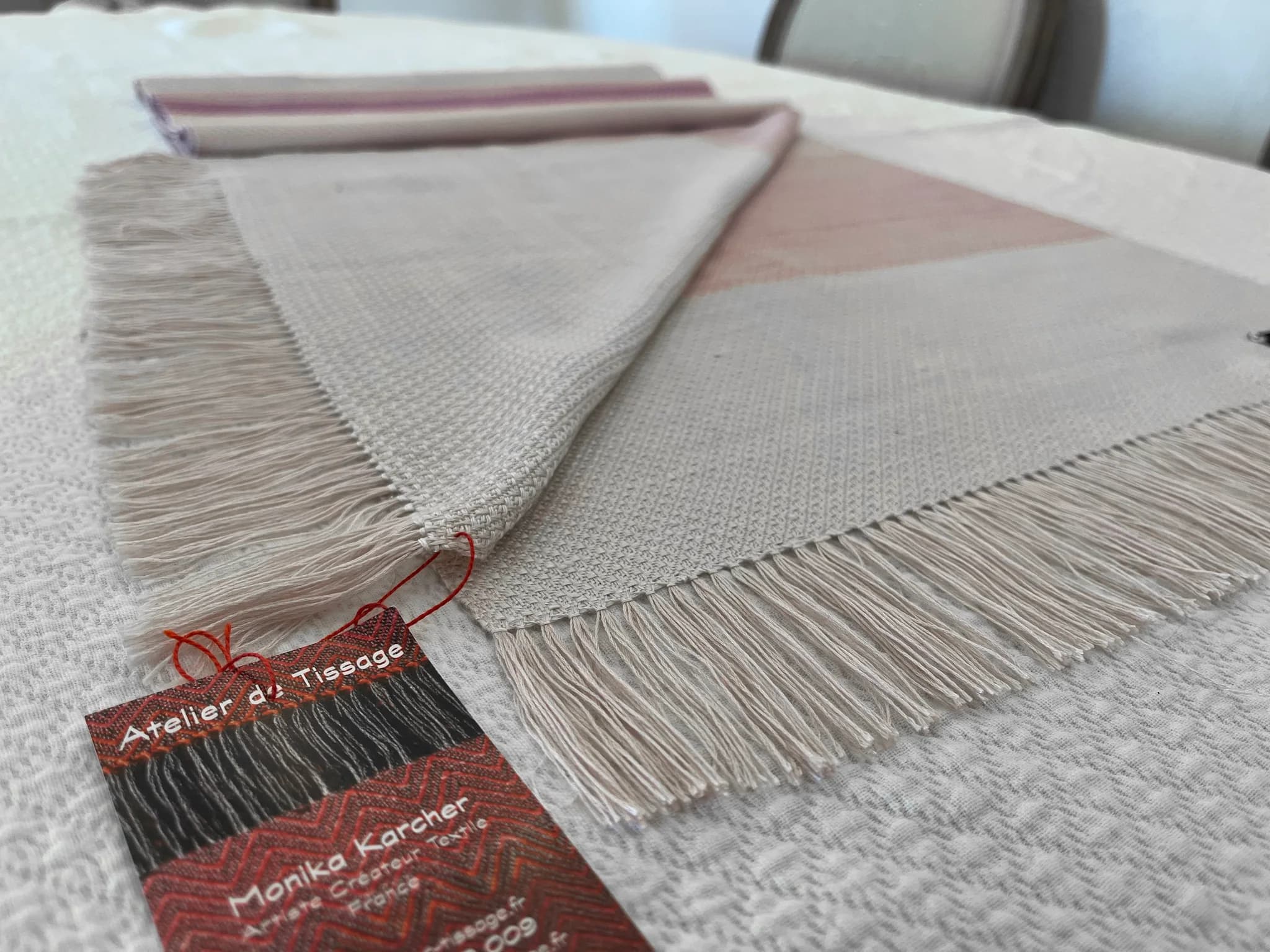 Étole tissée main - 100% soie rose crème image 6