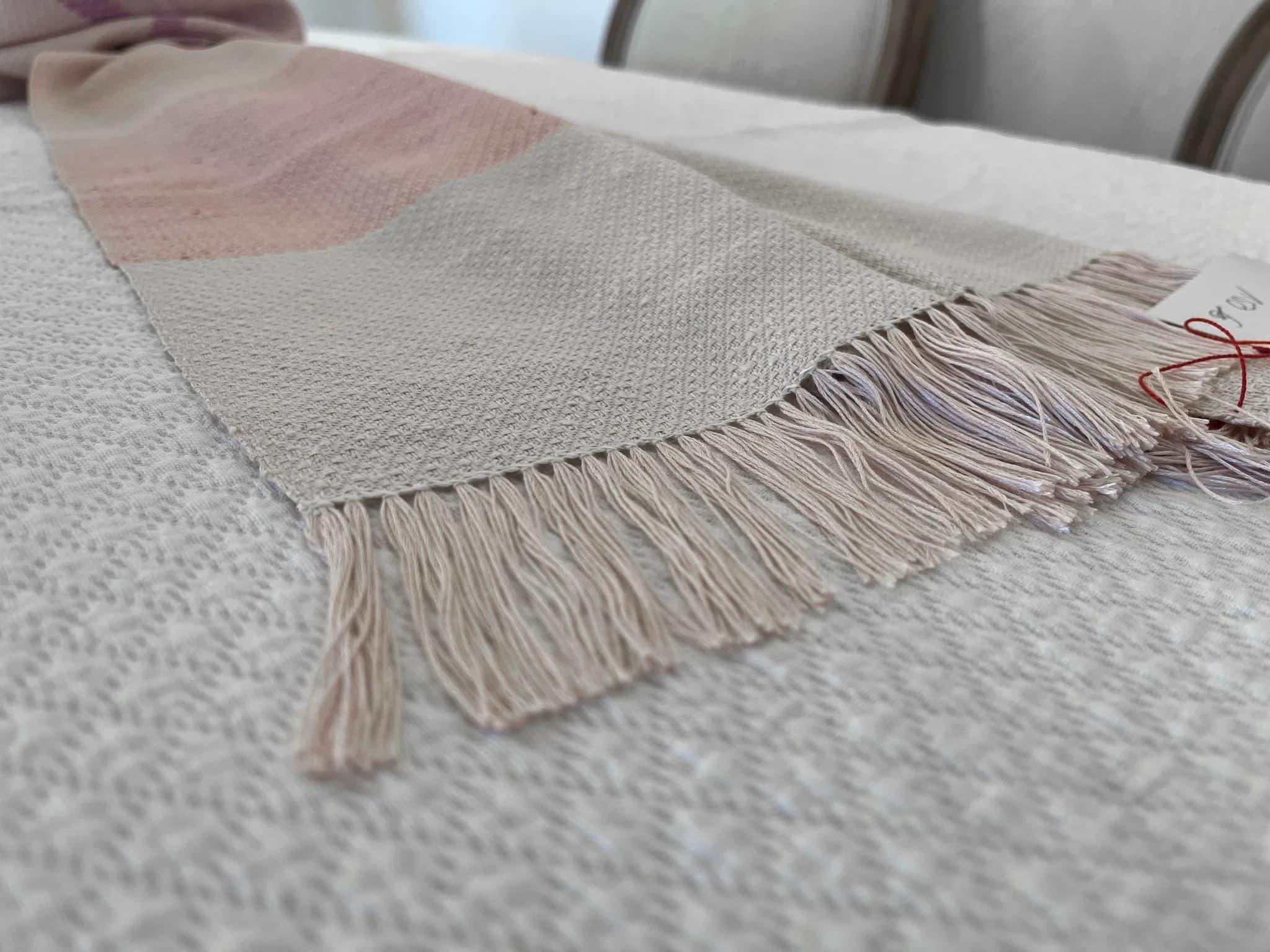 Étole tissée main - 100% soie rose crème image 9