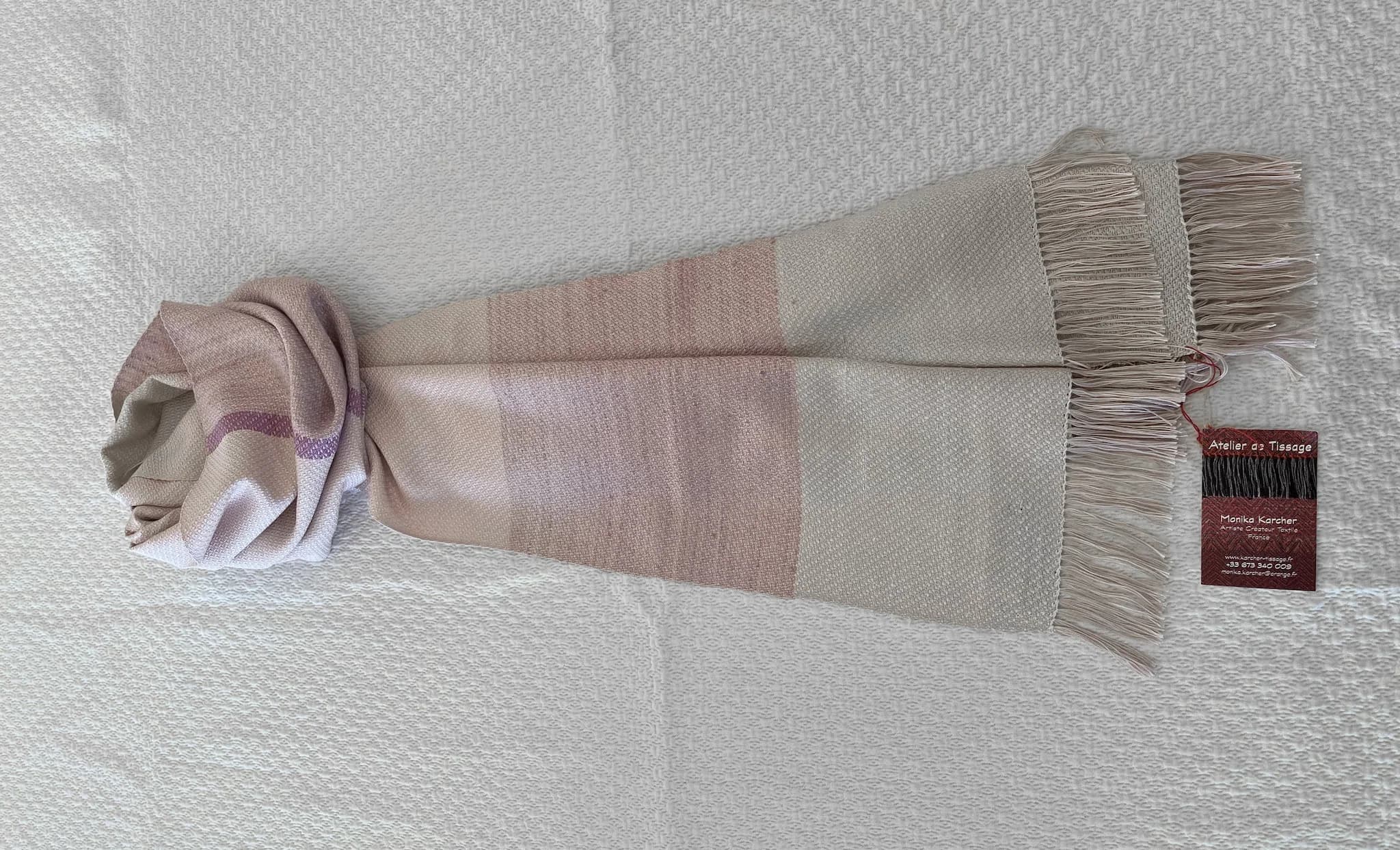 Étole tissée main - 100% soie rose crème image 2