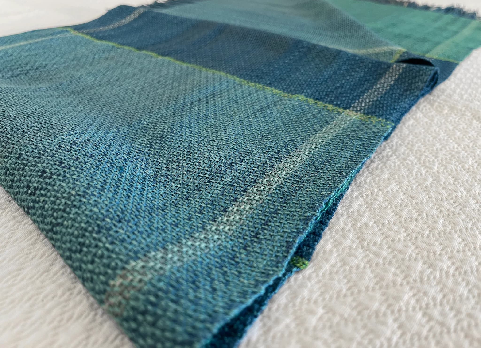 Étole tissée main - 100 % soie bleu turquoise, marine & vert image 3